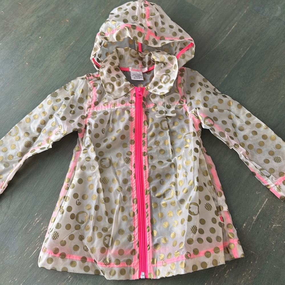 Billieblush Gold Polka Dot Raincoat with Pink Trim